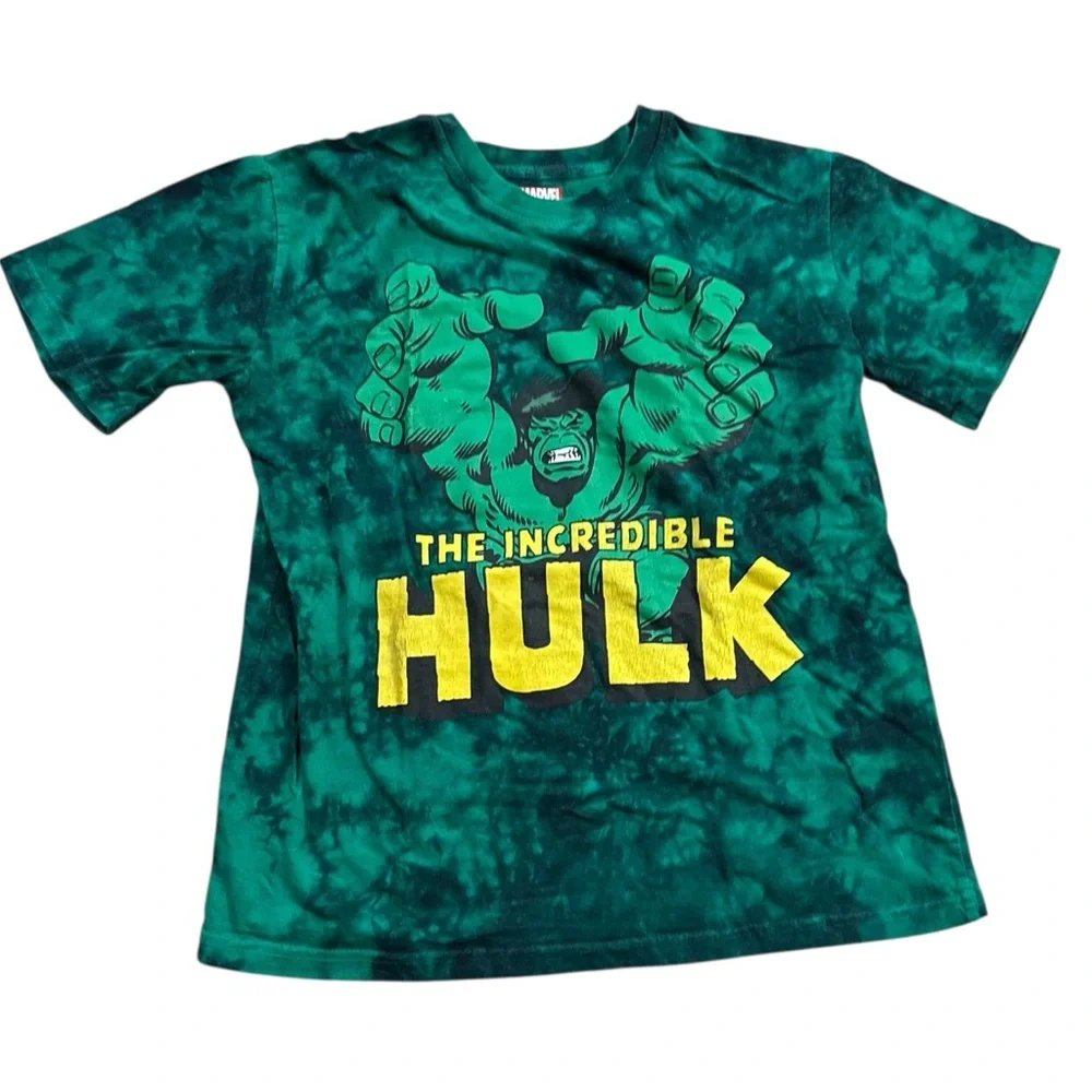 Marvel | Hulk Tie-Dye Kids T-Shirt - Green and Yellow Boys Size 14/16 Like New